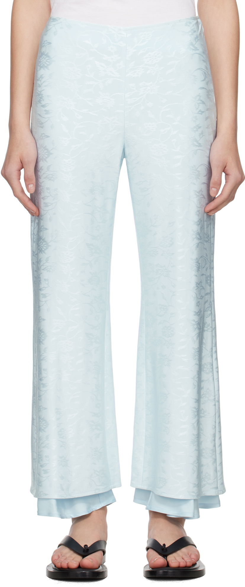 Hlače Jil Sander Jil Sander Fluid Viscose Flower Jacquard Trousers Modra | J03KA0308_J20297