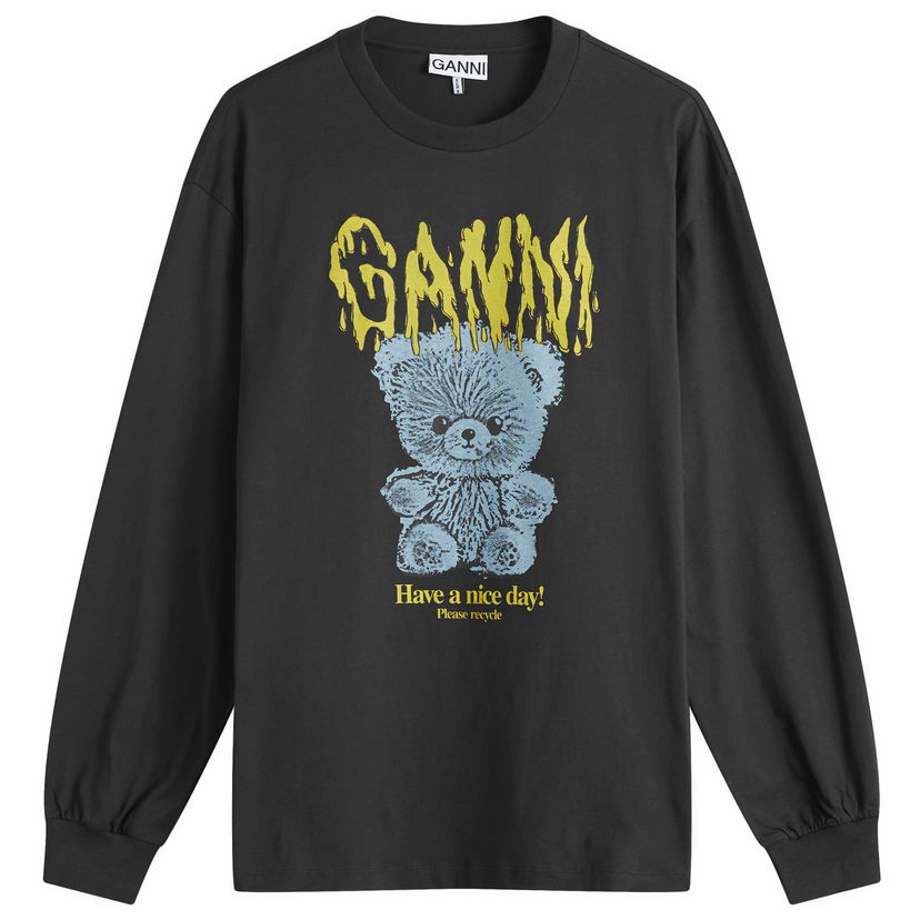 Majica GANNI GANNI Teddy Long Sleeve T-Shirt Črna | T4293-252