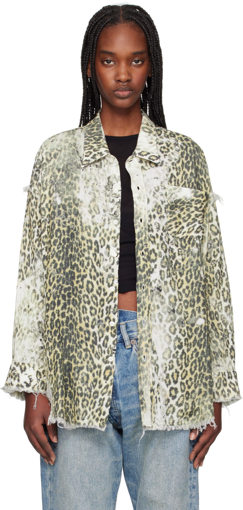 Srajce R13 R13 Shredded Leopard Print Shirt Bež | R13WR075-R469B