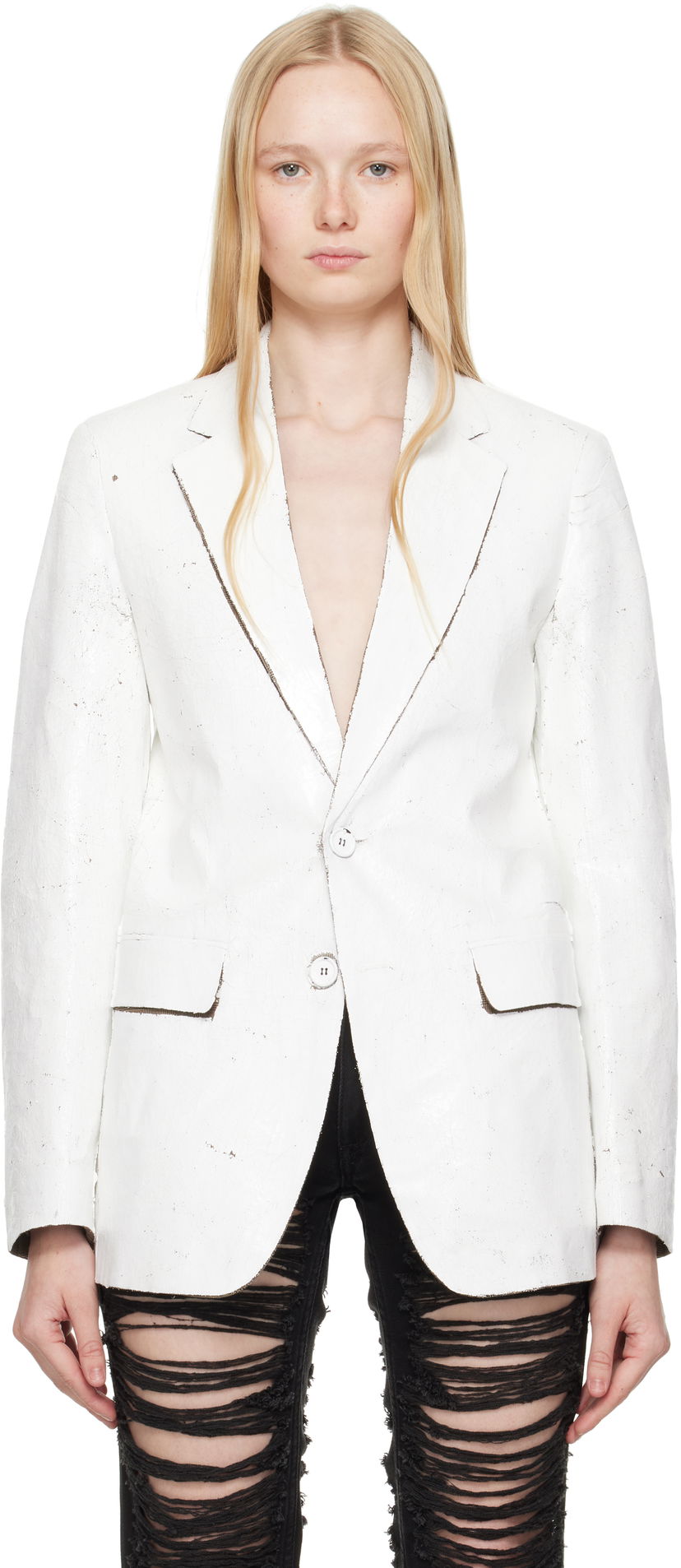 Jakna Maison Margiela MM6 Maison Margiela Hand-Coated Blazer Bela | S62BN0110 M35437