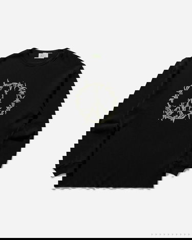 Pleteni pulover Aries Peace Press Gothic Waffle Longsleeve T-Shirt Črna | AR6003903 BLK, 1