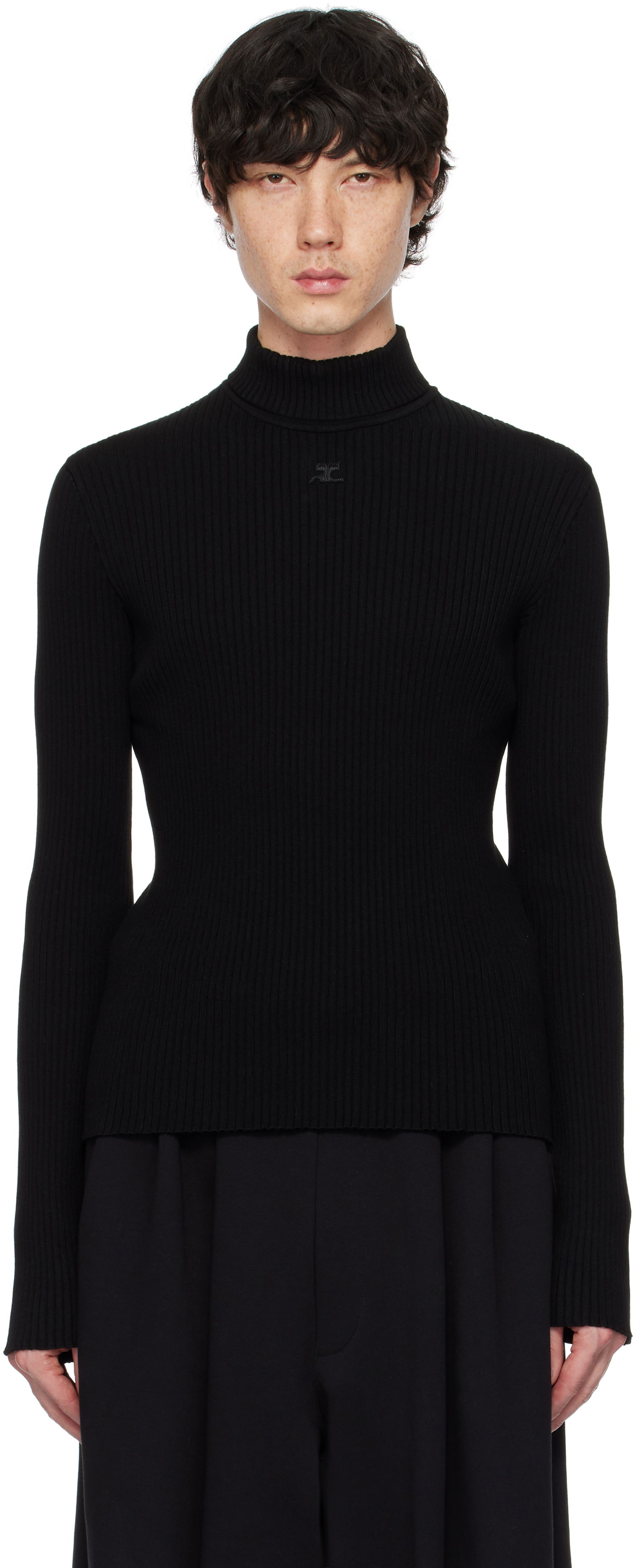 Pleteni pulover Courrèges Courrèges Reedition Rib Knit Mockneck Sweater Črna | PERMPU008FI0001, 0