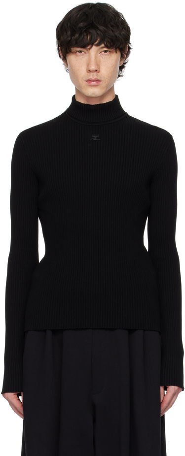 Pleteni pulover Courrèges Courrèges Reedition Rib Knit Mockneck Sweater Črna | PERMPU008FI0001, 0
