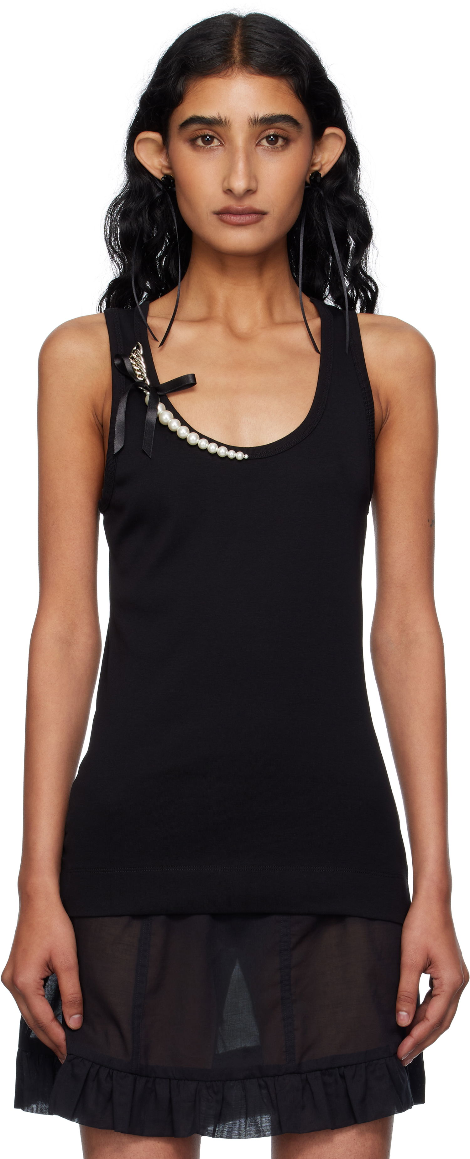 Majica brez rokavov Simone Rocha Simone Rocha Pearl Chain Tank Top Črna | 5375B 0553, 0