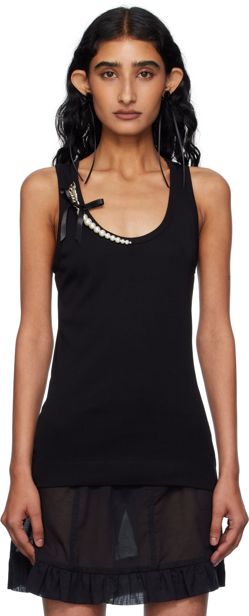 Majica brez rokavov Simone Rocha Simone Rocha Pearl Chain Tank Top Črna | 5375B 0553