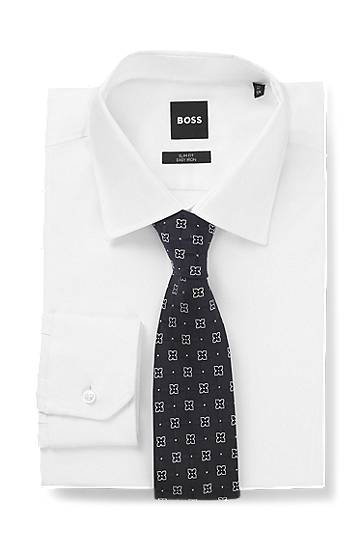 Pasovi BOSS Silk-Blend Patterned Tie Črna | 50550511, 1