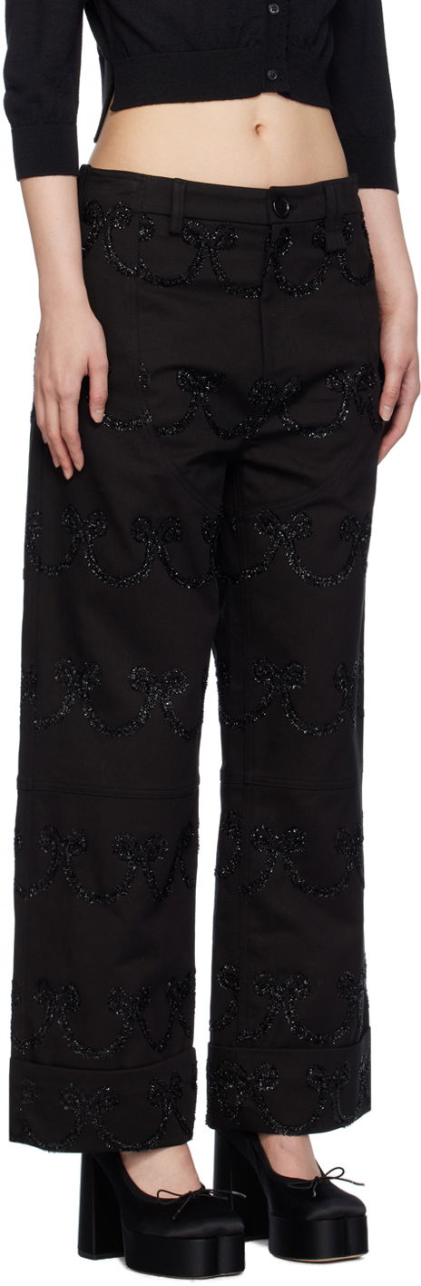 Hlače Simone Rocha Simone Rocha Patterned Wide-Leg Trousers Črna | 4101 1062, 1