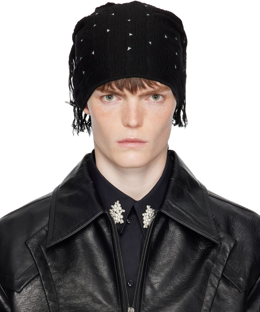 Beanie KIKO KOSTADINOV Kiko Kostadinov Tarr Knit Beanie with Fringe Črna | KKAW25KN11-116
