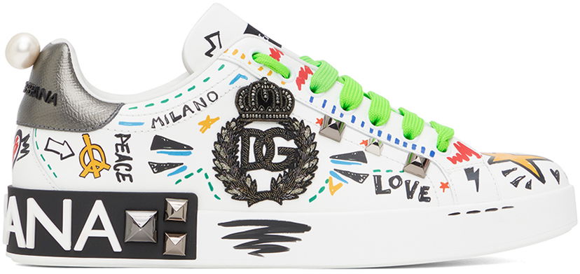 Superge in čevlji Dolce & Gabbana White Embroidery & Studs Portofino Večbarvna | CS1772AH502