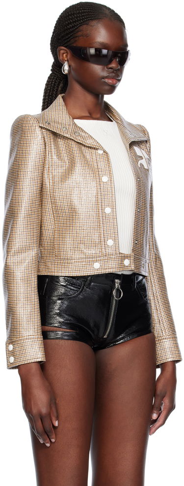 Jakna Courrèges Cropped Check Print Buttoned Jacket Rjava | 124CBL005PR0042, 1