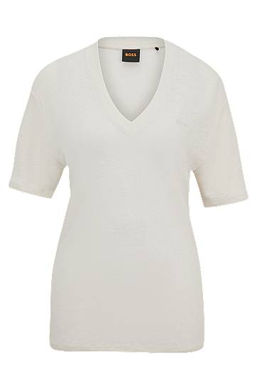 Majica BOSS BOSS V-neck Linen T-shirt Bela | 50511242