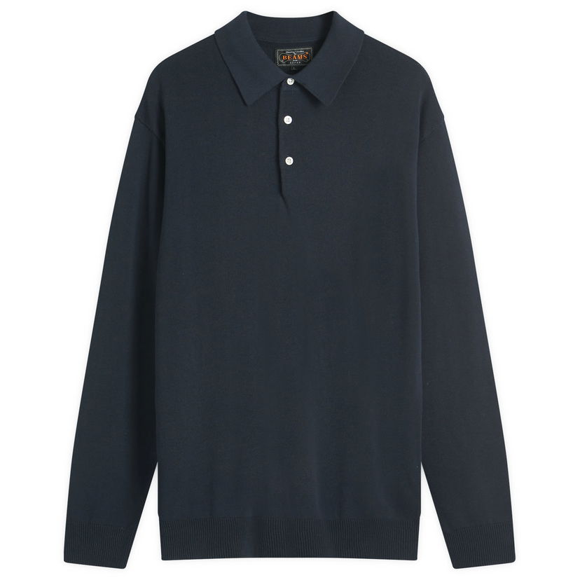 Pleteni pulover BEAMS 12g Knit Long Sleeve Polo Shirt, Size Large Mornarica | 3812-0005-156-79