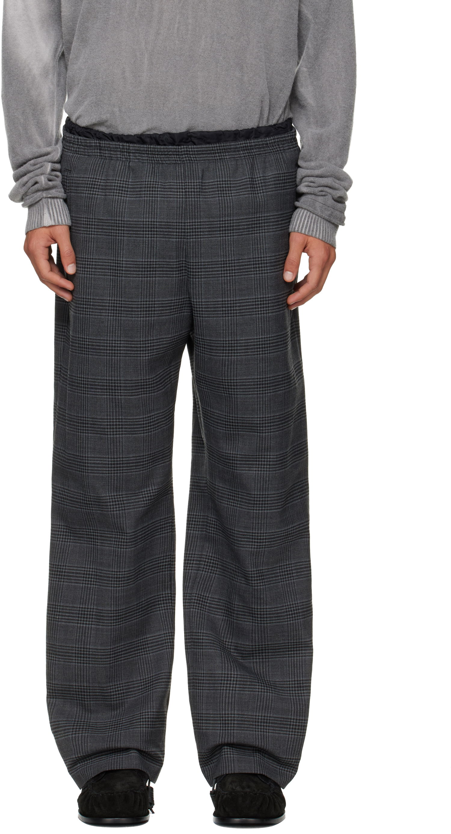 Hlače Diesel P-Tilson Plaid Wide-Leg Trousers with Elasticated Waist Siva | A18485-0DEBS-9XXA, 0