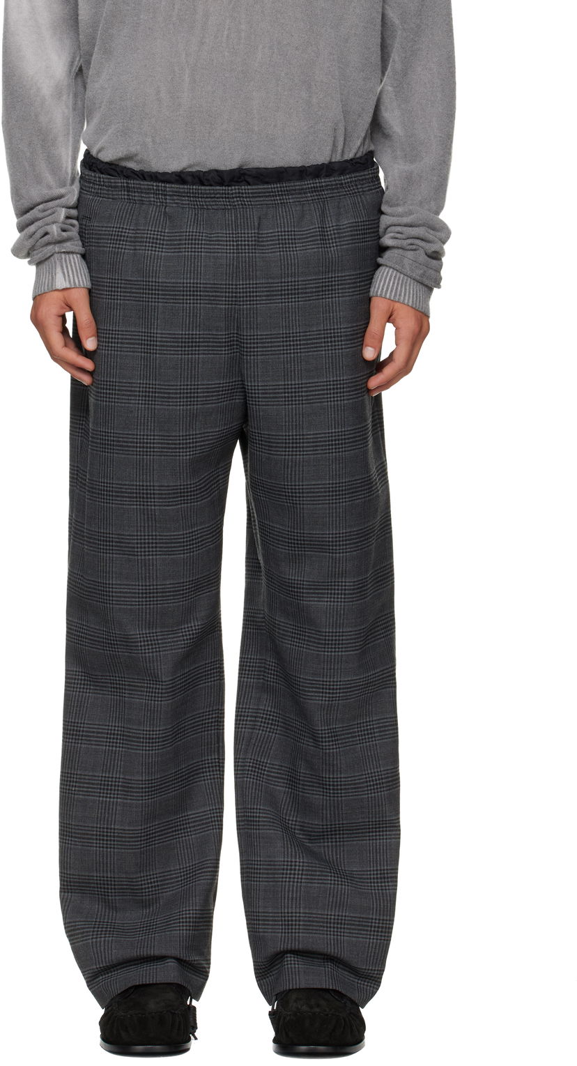 Hlače Diesel P-Tilson Plaid Wide-Leg Trousers with Elasticated Waist Siva | A18485-0DEBS-9XXA