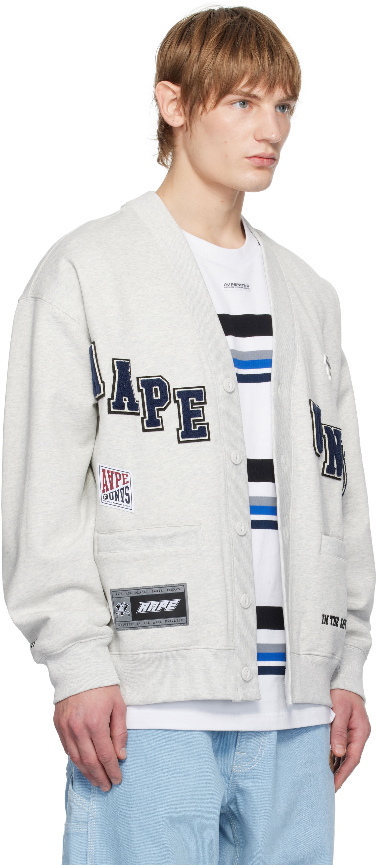 Pleteni pulover AAPE by A Bathing Ape AAPE by A Bathing Ape Multi-Logo Button Down Cardigan Siva | AAPSWMB348XANWH2, 1