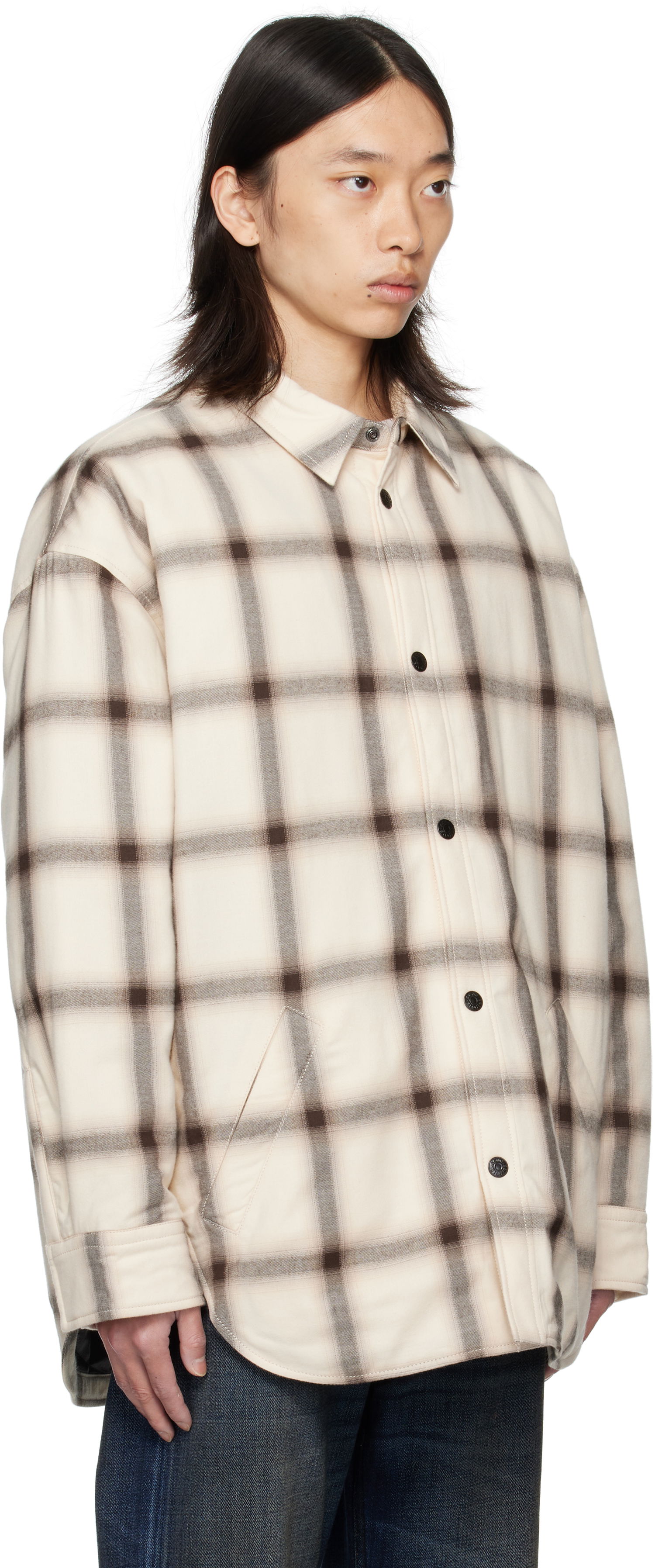 Srajce Acne Studios Acne Studios Flannel Button-Up Overshirt Bež | B90845-, 1