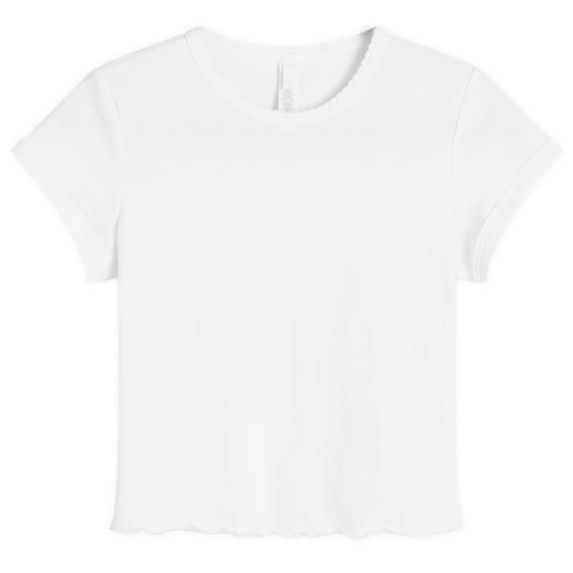 Majica SKIMS Drop Needle Pointelle Baby T-Shirt, Size Large Bela | ST-STT-8463-SNO