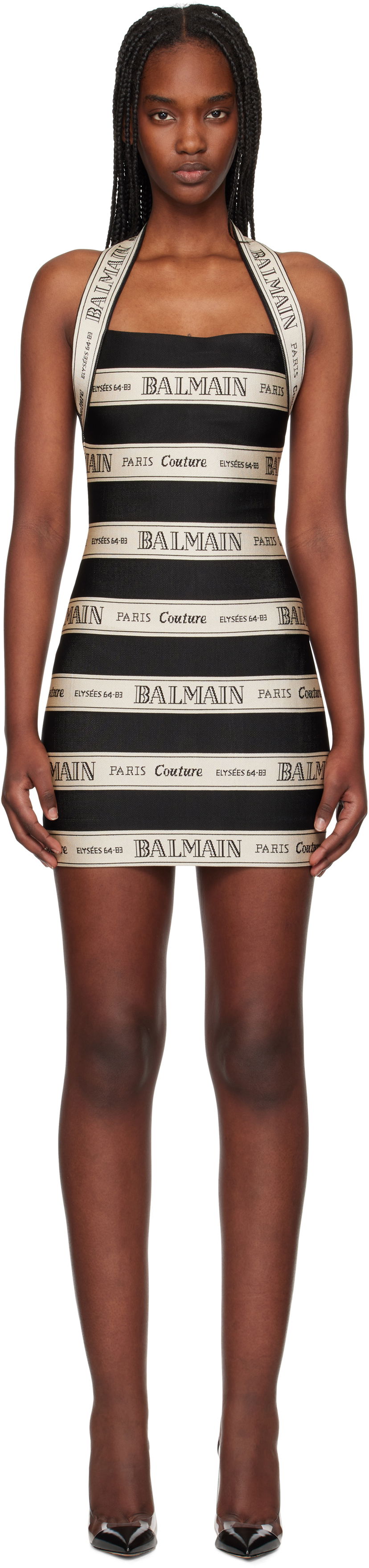 Obleke Balmain Balmain Jacquard Halterneck Minidress Črna | EF1R5088JJ95
