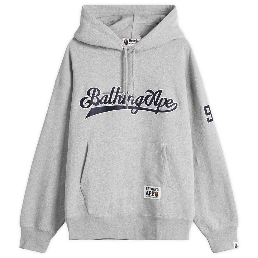 Pulover BAPE Bathing Ape Baseball Logo Relaxed Fit Pullover Hoodie Siva | 001PPL301004M-GRY