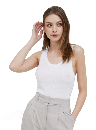 Majica brez rokavov DKNY Lurex Ruched Trim Crew Neck Sleeveless Fitted Tank Top Bela | P3DSAJ16