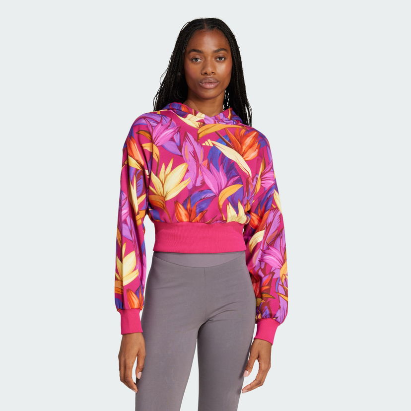 Pulover adidas Performance adidas x FARM Cropped Hoodie Roza | JD6283
