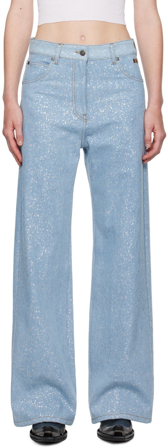 Kavbojke MSGM Blue Wide-Leg Glitter Jeans Modra | 3741MDP230 247520