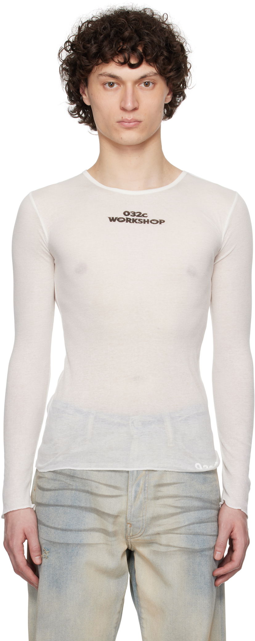 Majica 032C 032c 'Black Sun' Fine Rib Longsleeve T-Shirt Bela | S25-URC-0281-100