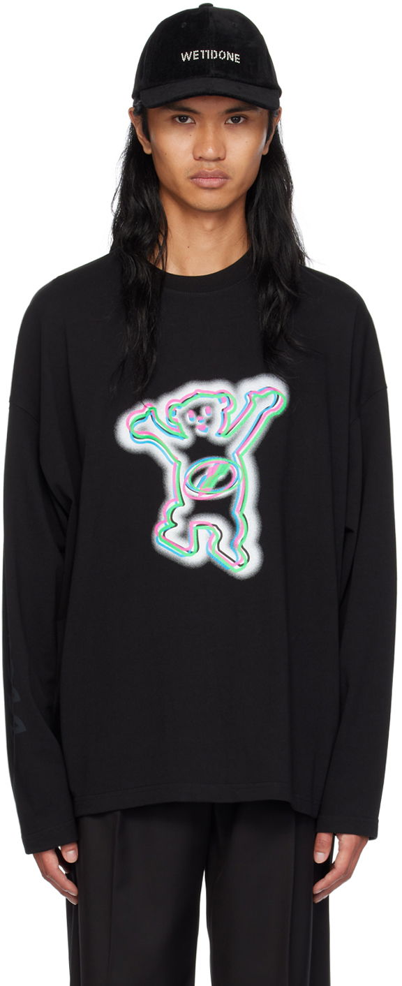 Majica We11done Colorful Teddy Print Long Sleeve T-Shirt Črna | WD-TT3-22-833-U-BK