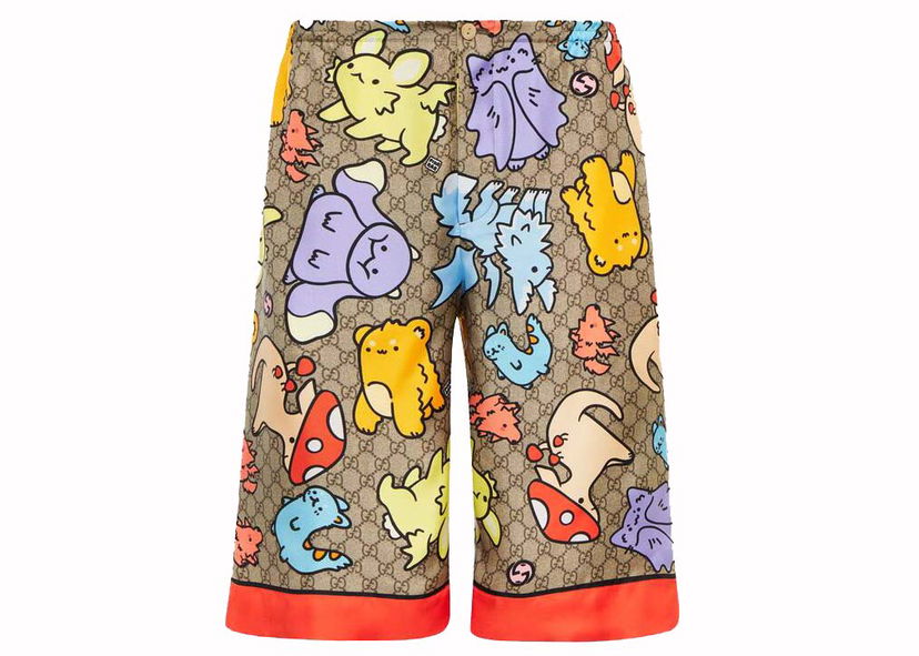 Kratke hlače Gucci GG Print Silk Twill Shorts Beige Multi Večbarvna | 734161ZAMD39233