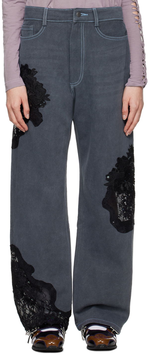 Kavbojke Collina Strada Collina Strada Mikaela Lace Appliqué Jeans Siva | XX6022