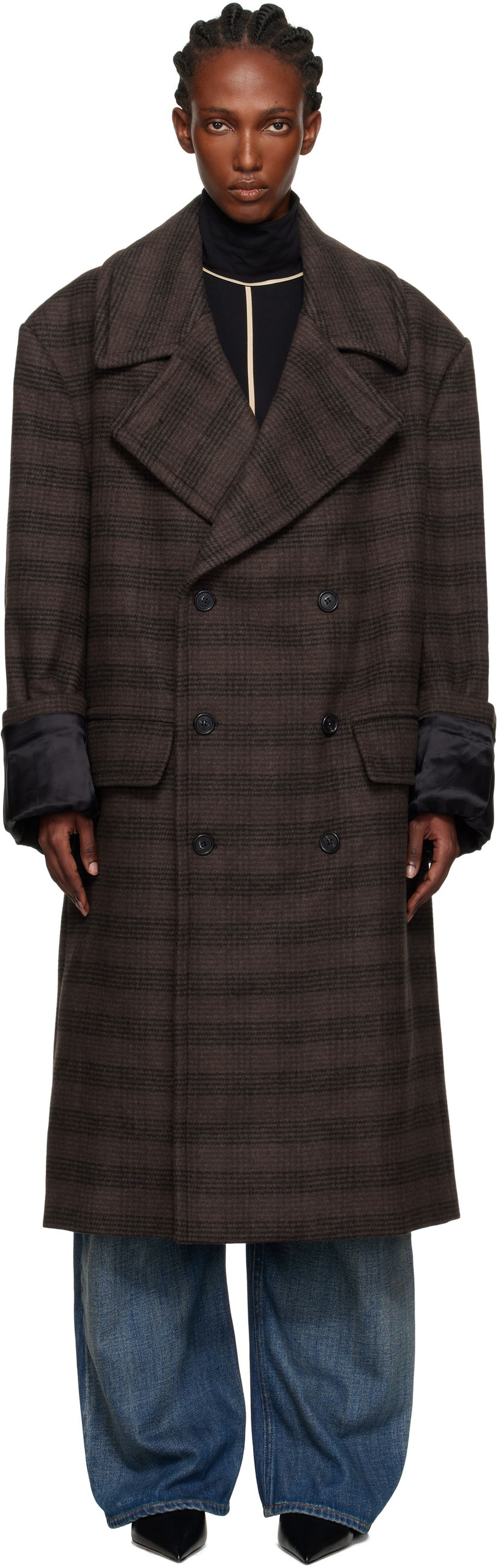 Plašči Maison Margiela MM6 Maison Margiela Checked Double-Breasted Coat Rjava | S52AA0190 M35472