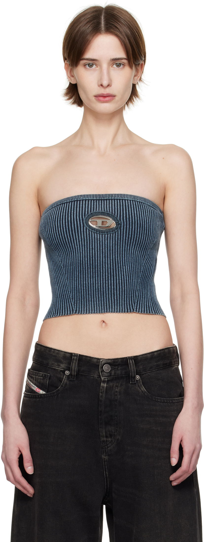 Krop-top Diesel M-Clarksvillex-C Ribbed Bandeau Top Modra | A14813 0ANAH