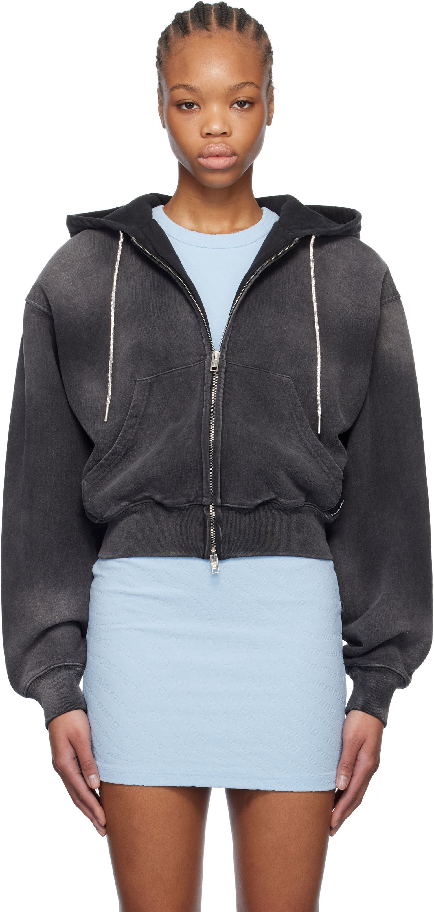 Pulover Alexander Wang Alexander Wang Cropped Zip-Up Hoodie Črna | 4CC1252112, 0