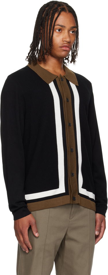 Pleteni pulover BOSS Striped Button-Up Sweater Črna | 50543770, 2