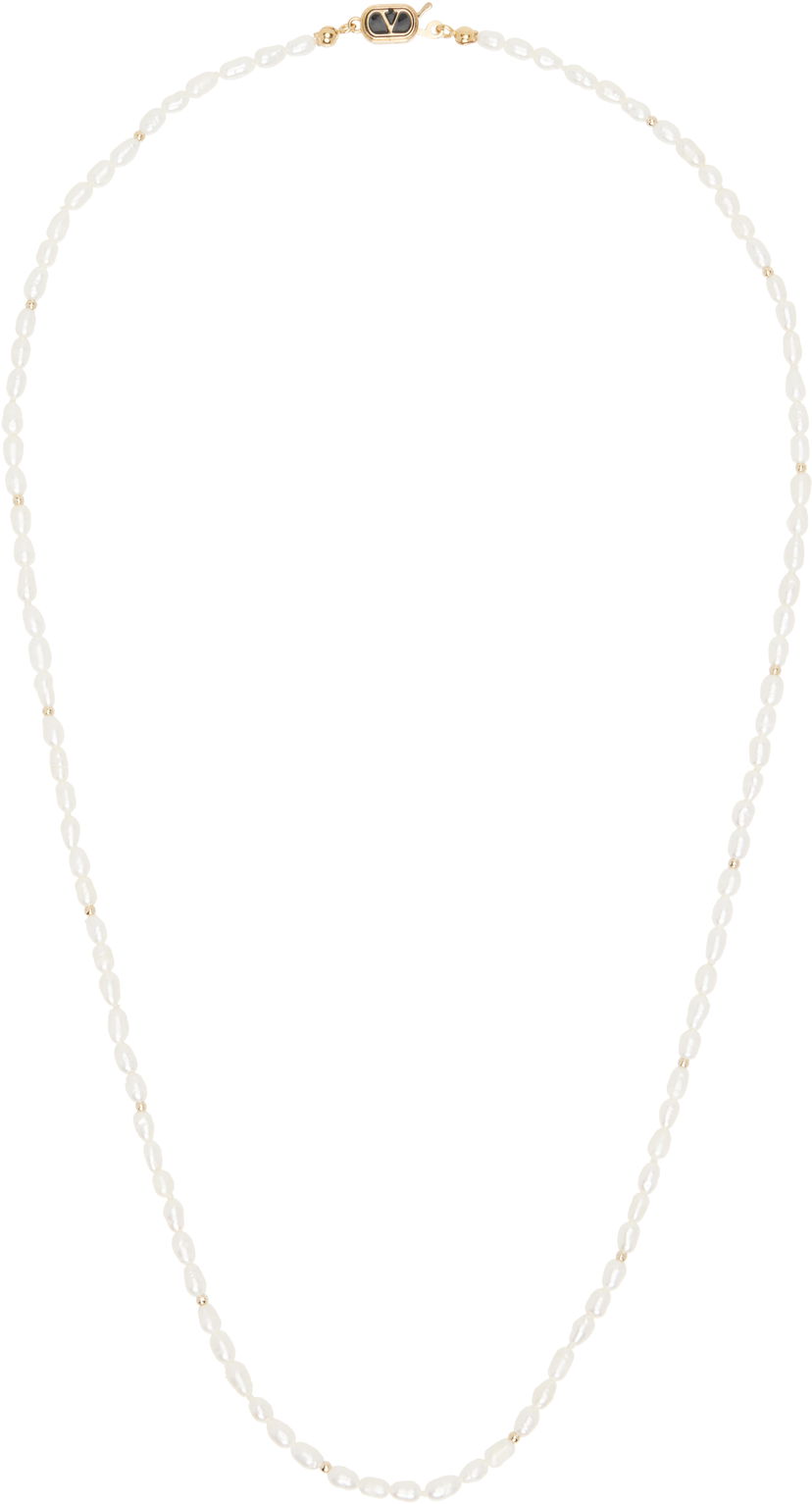 Ogrlica Valentino Valentino Garavani Ovalette Pearl Necklace Bela | 6Y2J0S99CRW