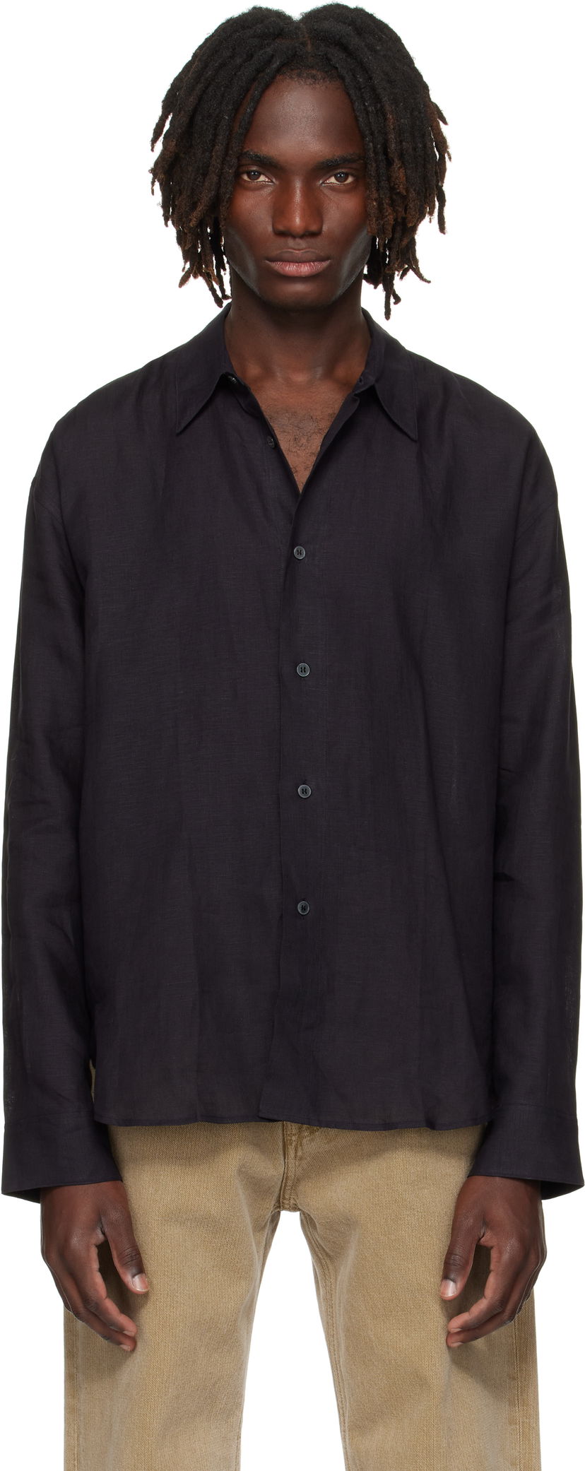 Srajce Studio Nicholson Studio Nicholson Rafe Linen Shirt Črna | RAFE SNM - 1402