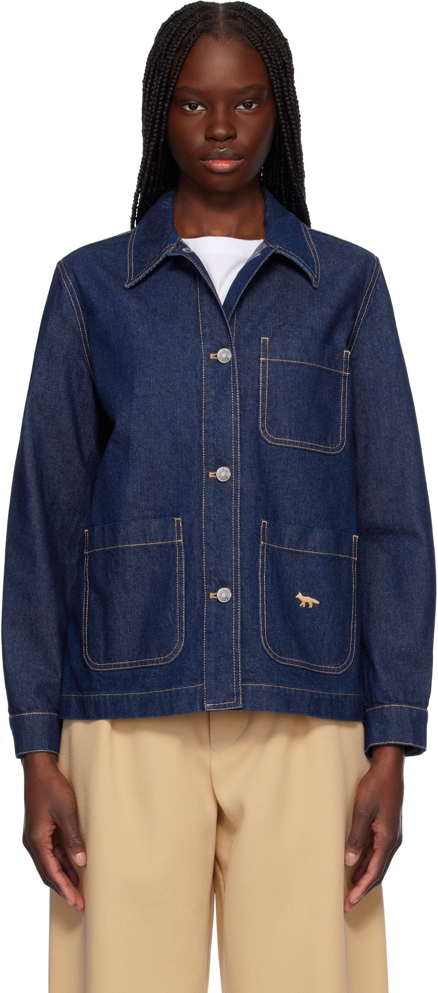 Jakna MAISON KITSUNÉ Maison Kitsuné Workwear Denim Jacket Modra | OW02136WW0081, 0