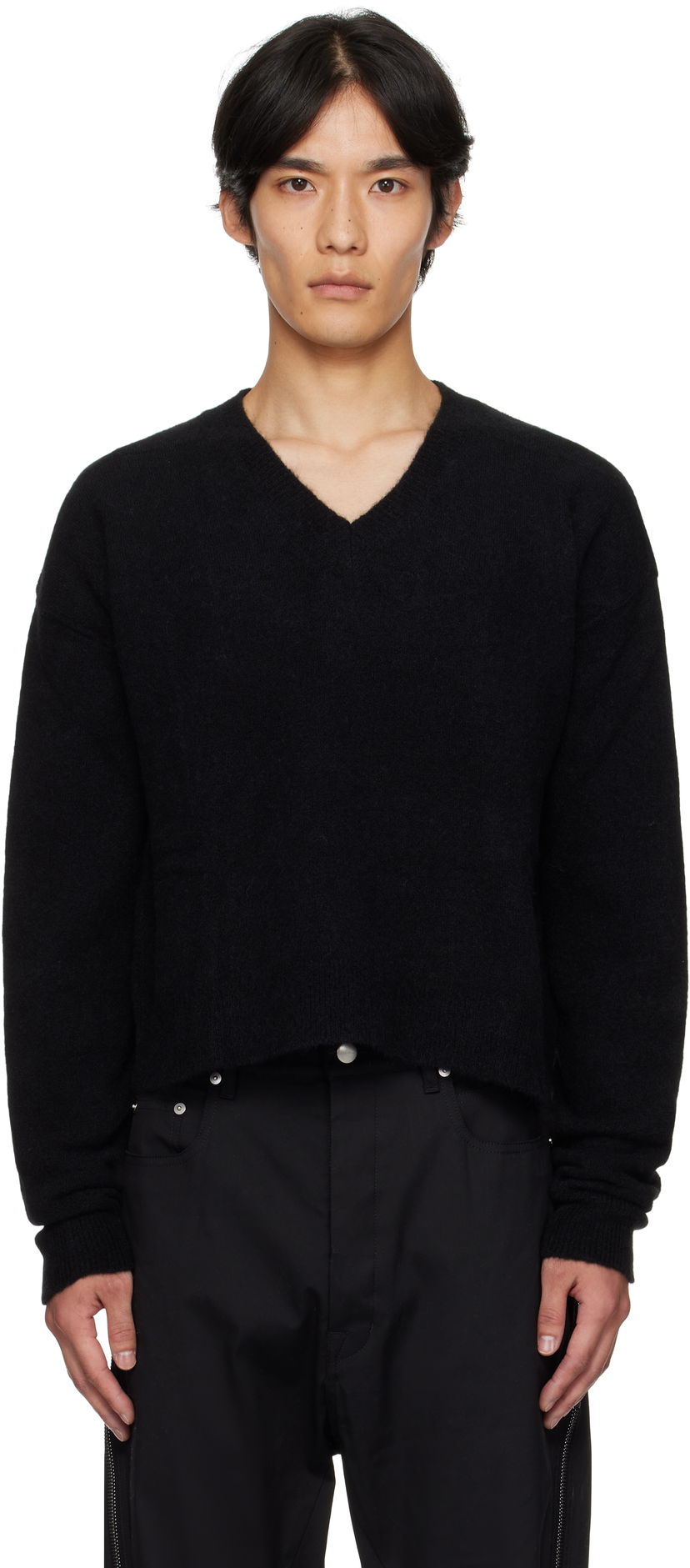 Pleteni pulover Rick Owens Rick Owens Concordians Tommy V-Neck Sweater Črna | RU02E1650 KWP