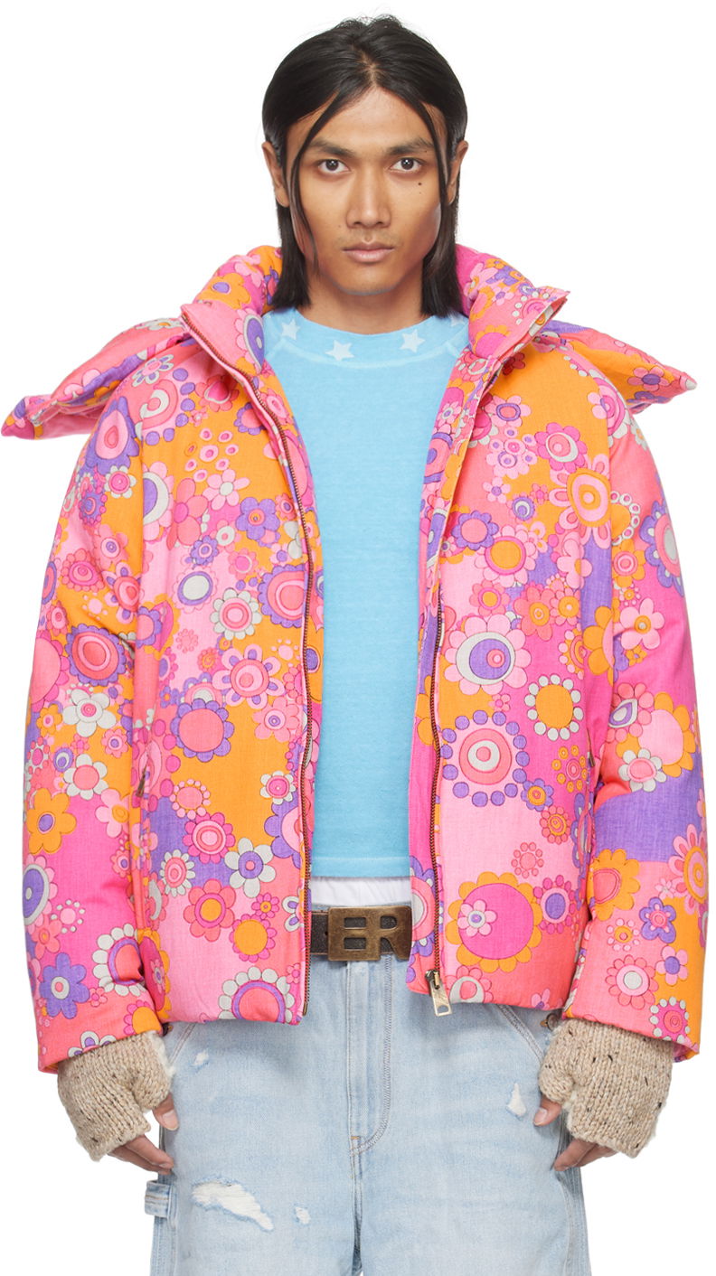 Puhovka ERL Floral Print Down Jacket Roza | ERL07C103, 0