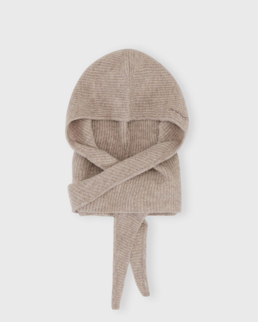 Beanie GANNI Wool Ribbed Knit Balaclava with Tie Bež | A5983-859