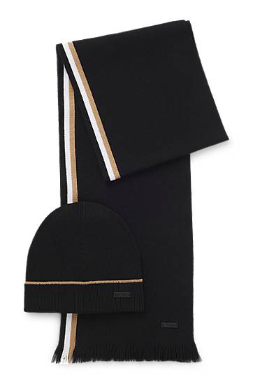 Beanie BOSS Hat and scarf gift set with stripe details Črna | 50551072