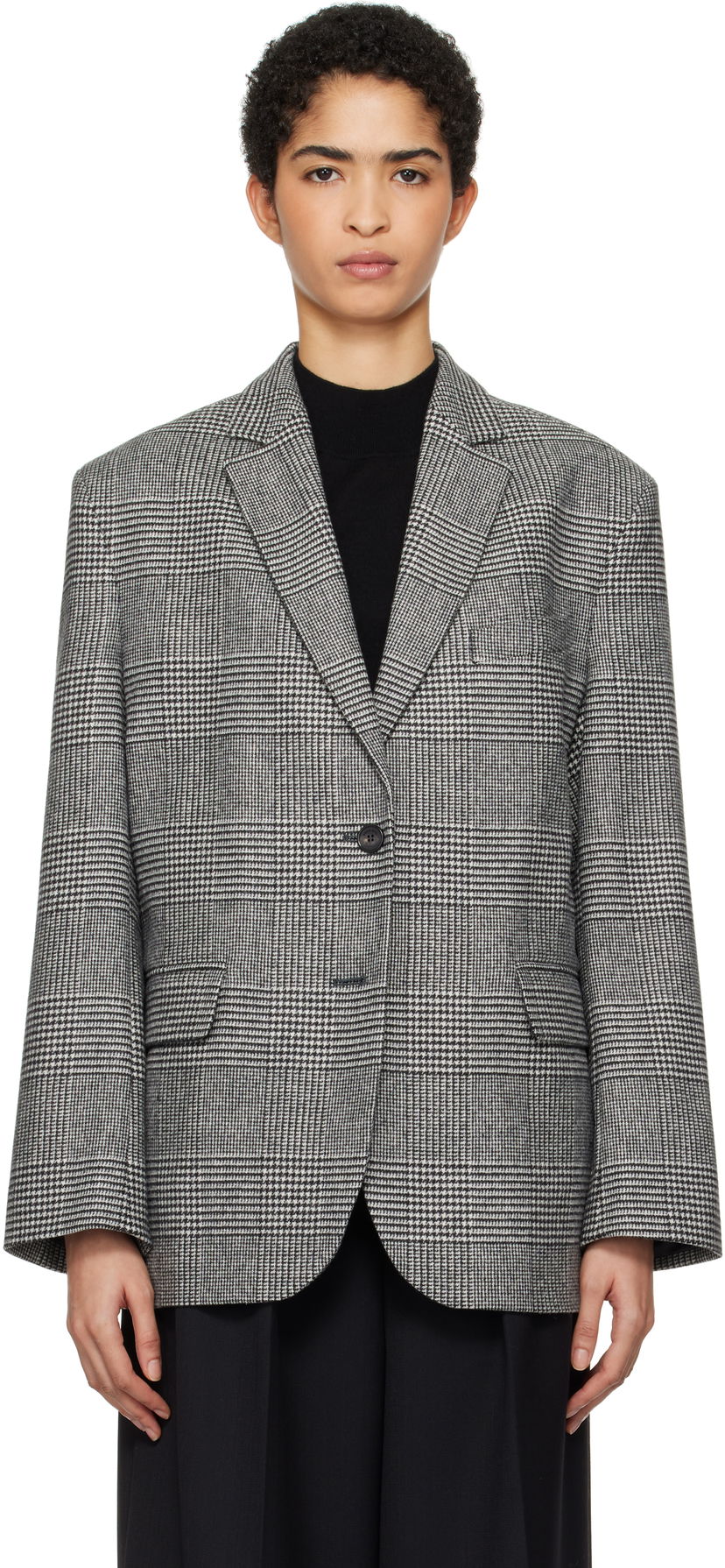 Jakna Anine Bing Quinn Houndstooth Blazer Črna | A-01-2008-MTL37