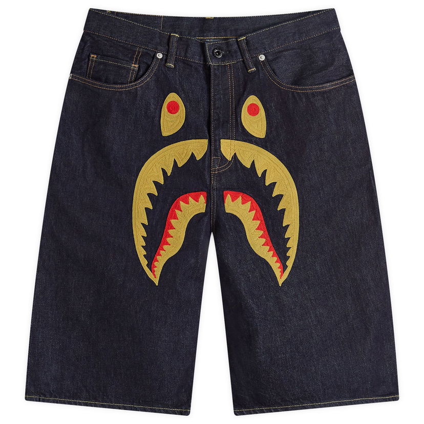 Kratke hlače BAPE A Bathing Ape Shark Denim Shorts Mornarica | 001DSK301002M-IND