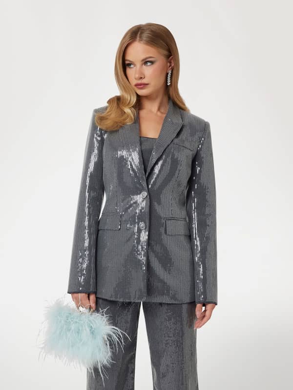 Jakna GUESS Sequin One-Button Blazer Siva | W5RN48WGX40, 0