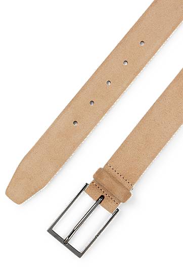 Pasovi BOSS BOSS Suede Belt with Logo Bež | 50470776, 1