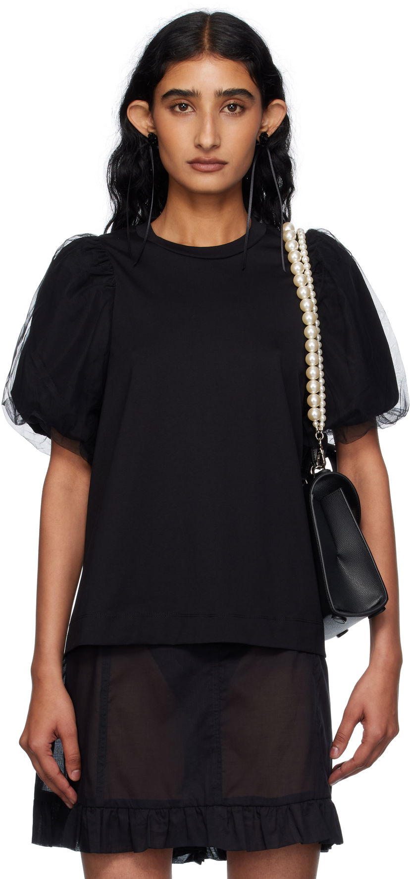 Majica Simone Rocha Simone Rocha Tulle Overlay Puff Sleeve T-Shirt Črna | 5397 0553