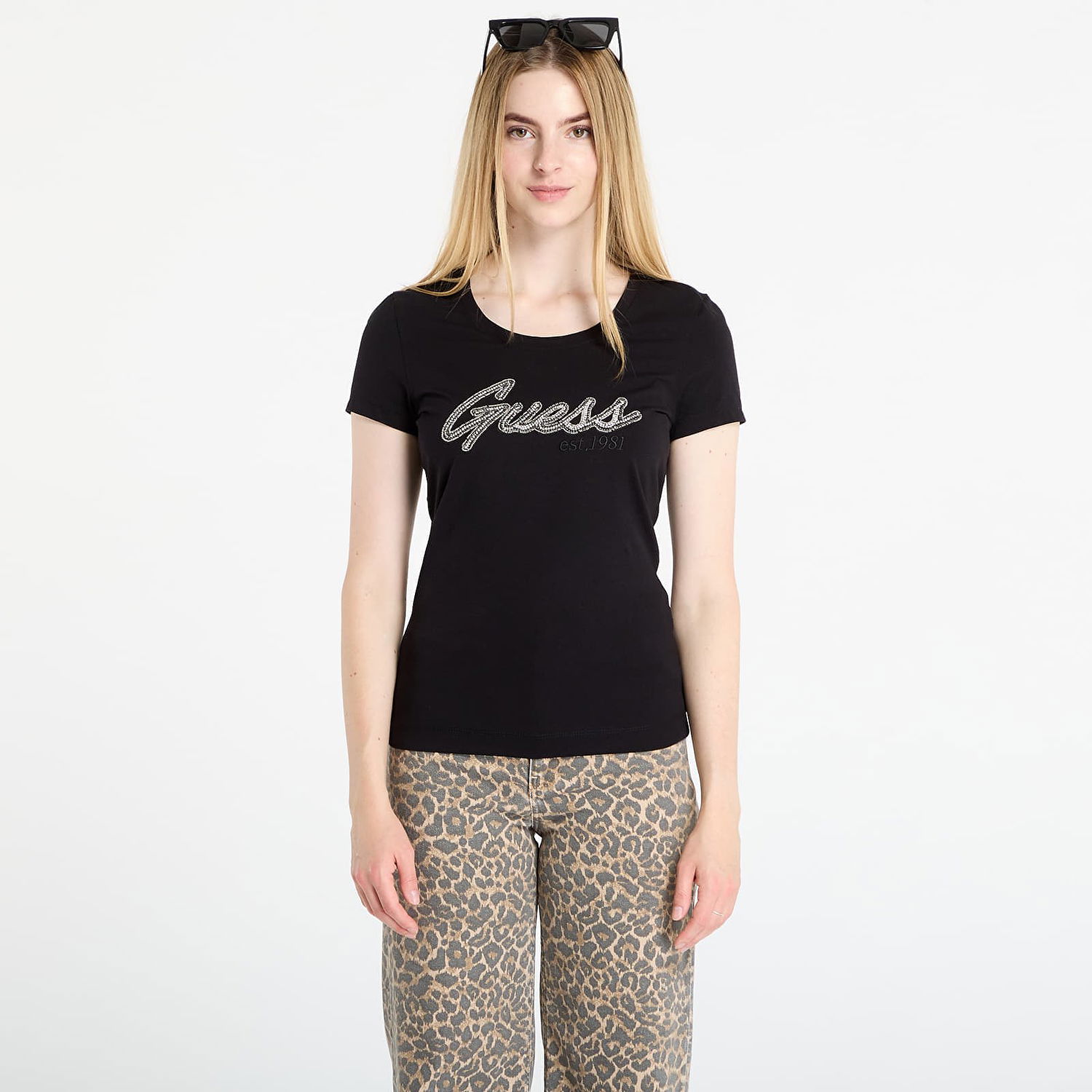 Majica GUESS GUESS Logo Hot Fix Tee Črna | W5YI16J1314-JBLK, 0