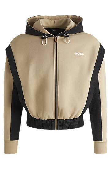 Pulover BOSS BOSS Active Zip-Up Hoodie with Color-Blocking Bež | 50541327