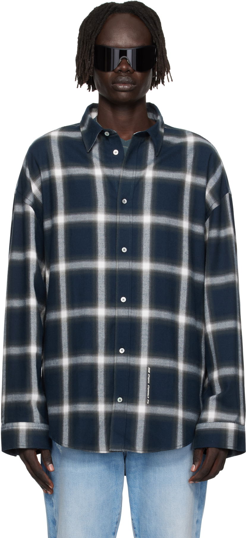 Srajce Acne Studios Plaid Button-Up Shirt Mornarica | BB0632-