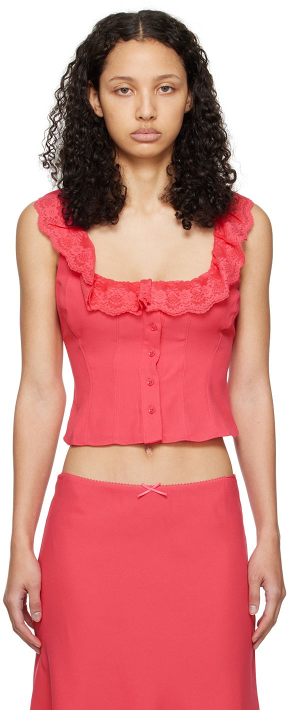 Majica brez rokavov GUIZIO Guizio Paloma Lace Trim Top Roza | R24108W016
